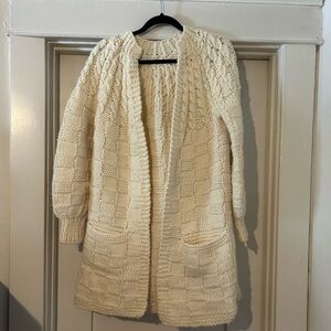 Handmade Yarn Checkered, Puff Sleeve Duster